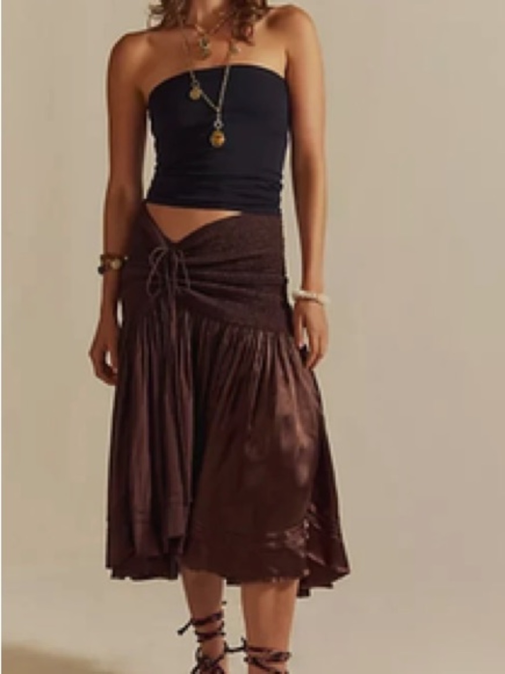 Free People One Maya Convertible Dress/Skirt Chocolate Brown Boho Beach Tulum - Picture 2 of 3